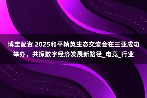 博宝配资 2025和平精英生态交流会在三亚成功举办，共探数字经济发展新路径_电竞_行业